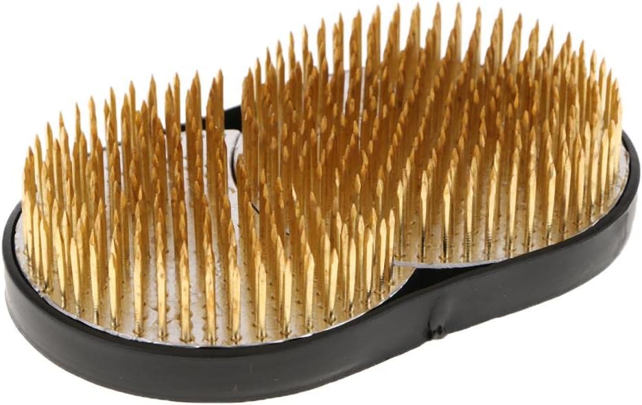 -Rust Moon Sun Shape Flower Frog Japanese Ikebana Kenzan Tool, Rust-Proof Brass Needle, Slip- Rubber Base, Floral Art Arrangement Needle for Vases, Pots - Brass, as described