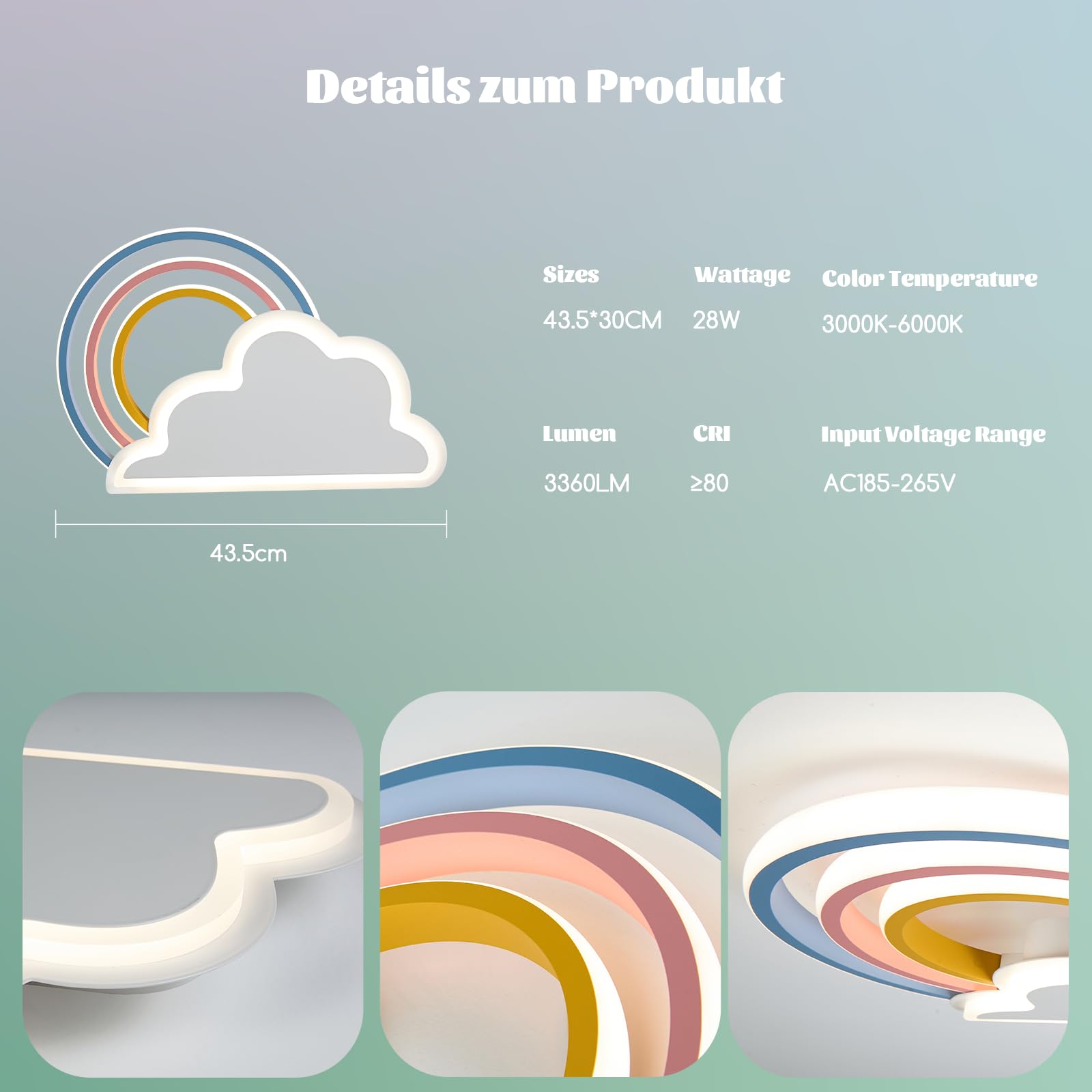 Smart Kinderzimmer Lampe Decke with Matter, Kompatibel Mit HomeKit, Alexa, Google and IFTTT - Kinder Deckenlampe mit Fernbedienung, 28W 3360LM, ideal für Schlafzimmer