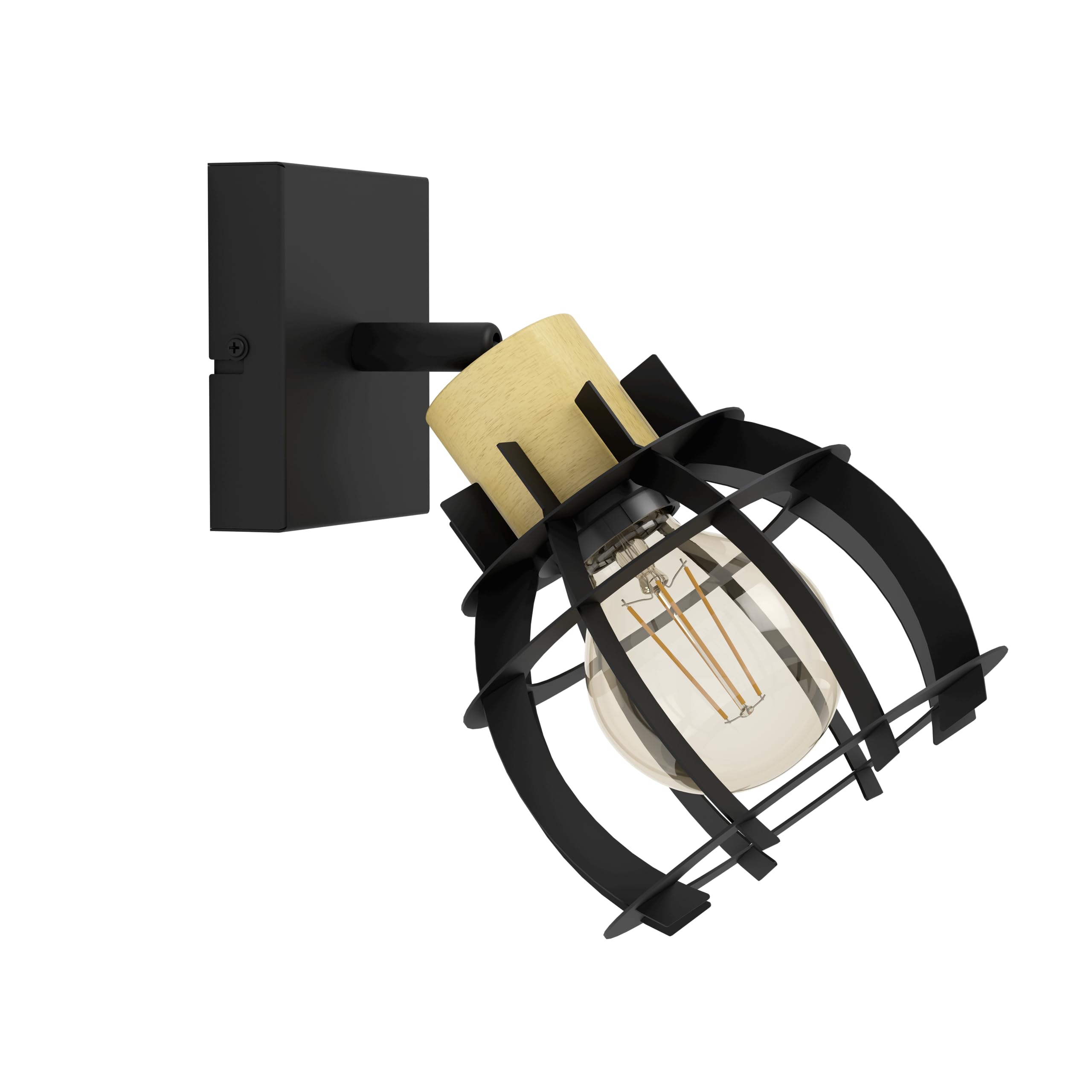 Eglo Wall Light Fixture Stillington 1, Indoor lamp with Adjustable spot, FSC100HB, Living Room and Bedroom Lighting, Spotlight Made of Natural Wood and Black Metal, E27 Socket