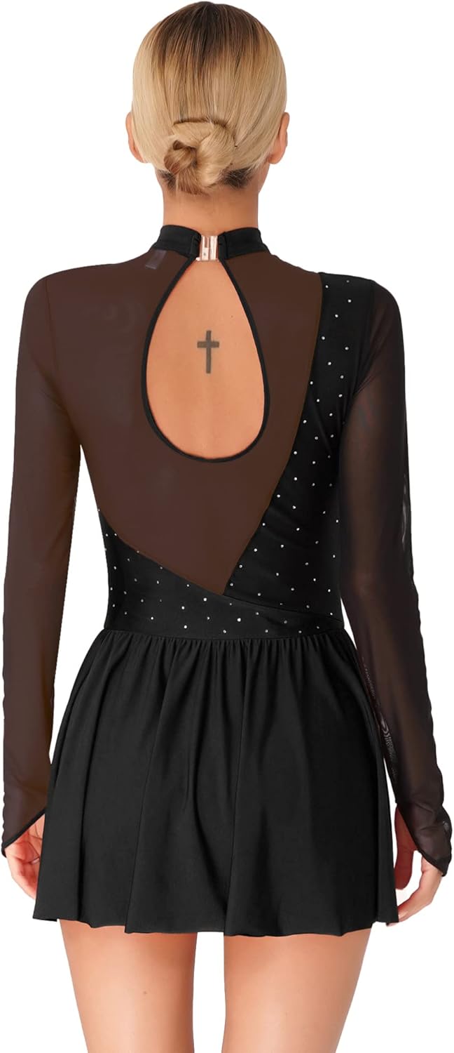 Women's Rhinestone Figure Ice Skating Dress Costume for Roller Skating Gymnastic Competition