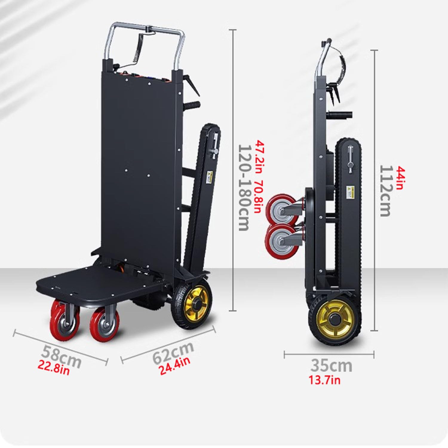 Carrello Saliscale Pieghevole con Cingoli in Gomma,Carrello Montascale Elettrico,Montascale Elettrico - Carrello per Sacchi,Outils De Transport pour Monter Et Descendre Les Escaliers a