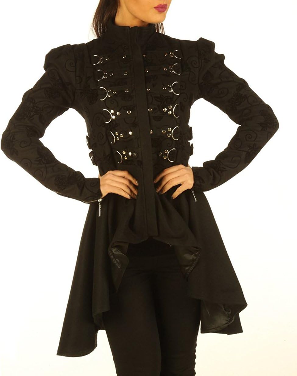 Handmade Cotton Goth Dress for Women-Detailed Silver Buttons Witchy Dresses for Women STP6