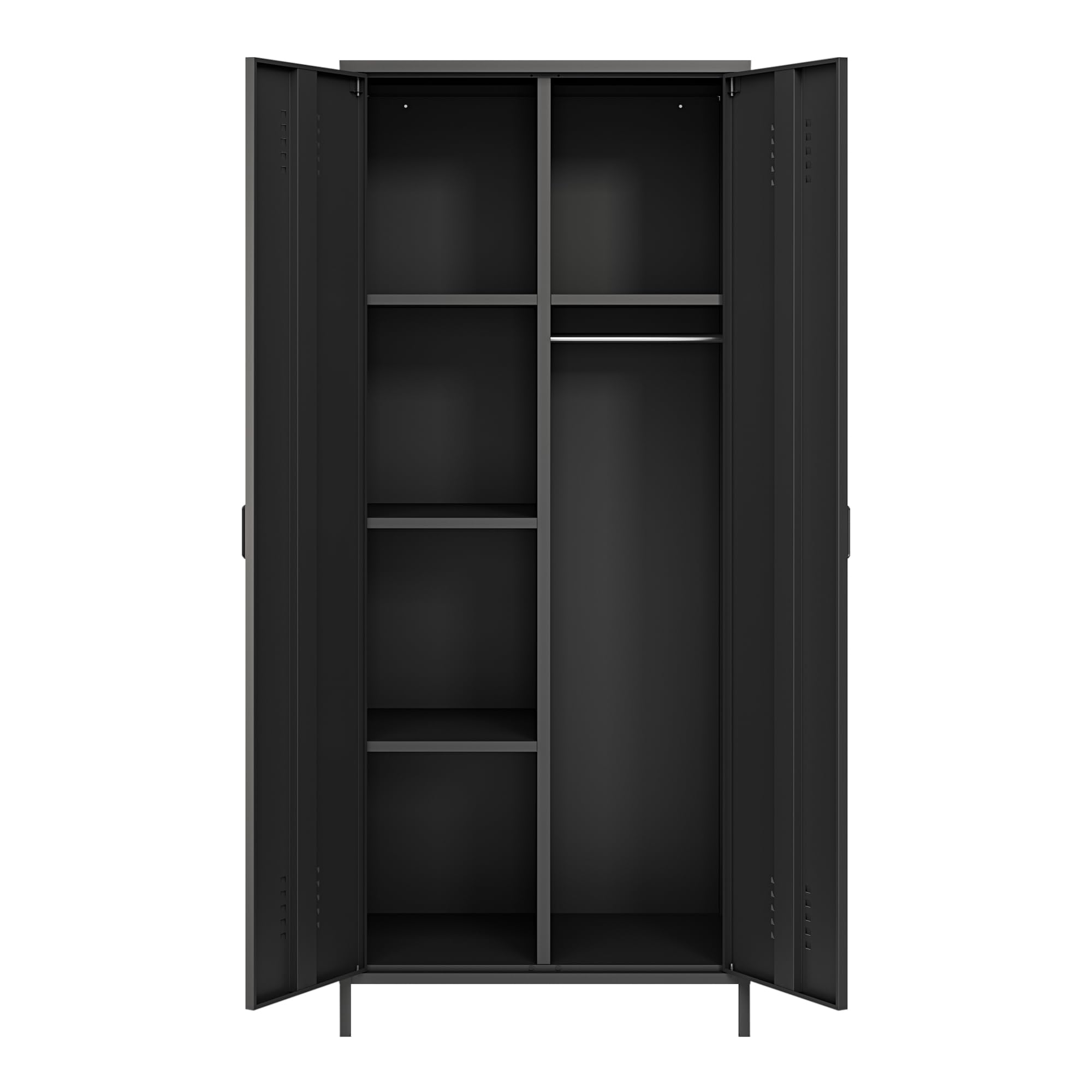 [en.casa] Armoire Métallique Vestiaire Casier avec Fentes d'Aération Barre de Penderie Meuble de Rangement Style Industriel pour Chambre Bureau Atelier Acier 180 x 76 x 50 cm Noir Mat