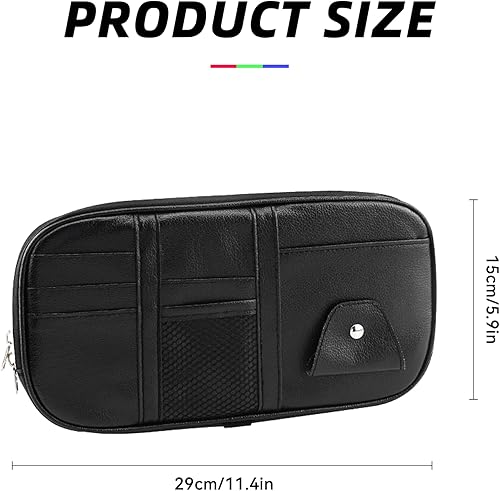 Miniatura 2 de Organizador de visera solar para automóvil, soporte para lentes de sol de piel sintética con múltiples bolsillos y bolsillo de almacenamiento con