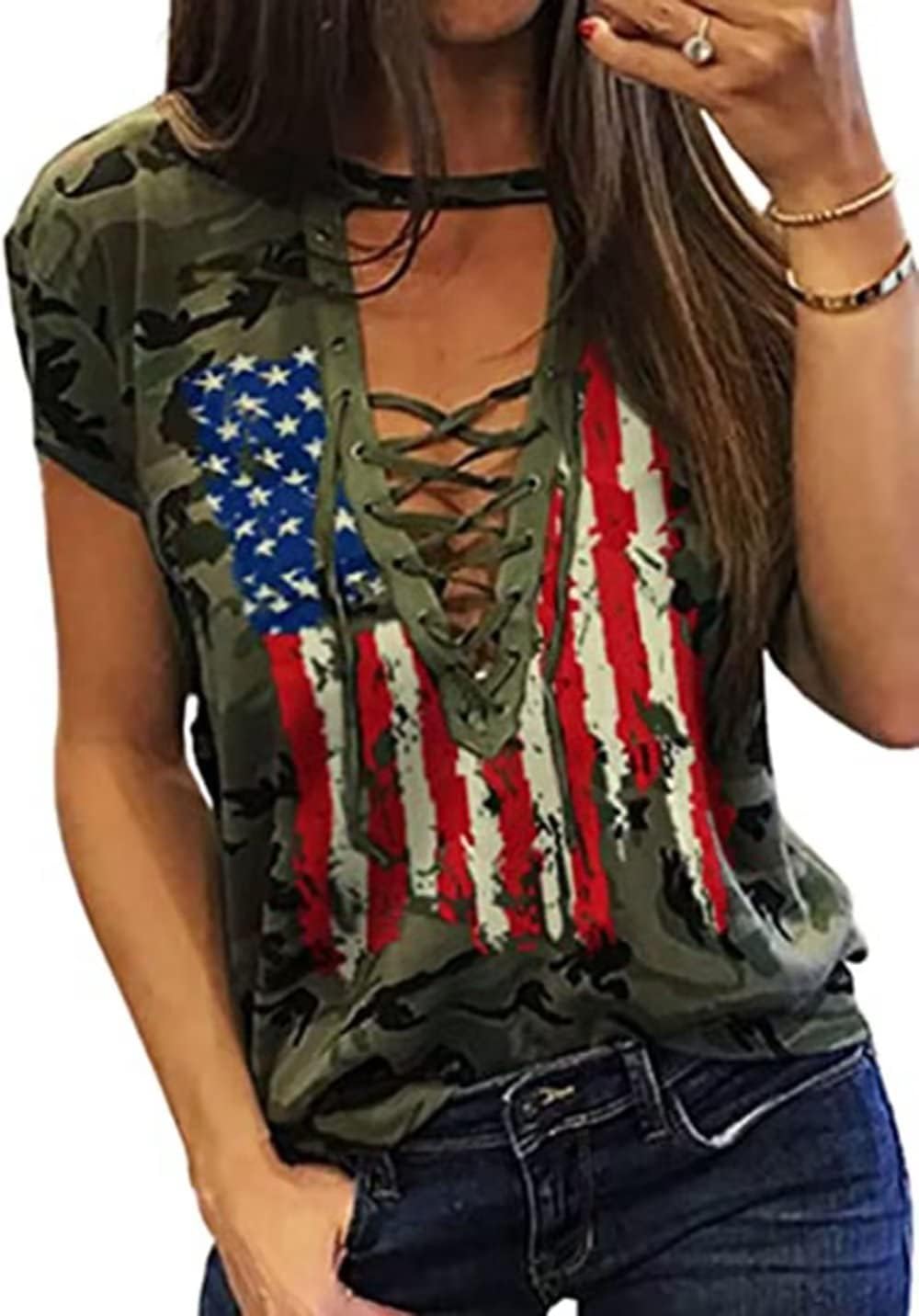 AIMITAGWomen Petal Sleeve Tops V Neck Short Sleeve Shirts Summer Casual Loose Solid Color Basic Tunic Tshirt
