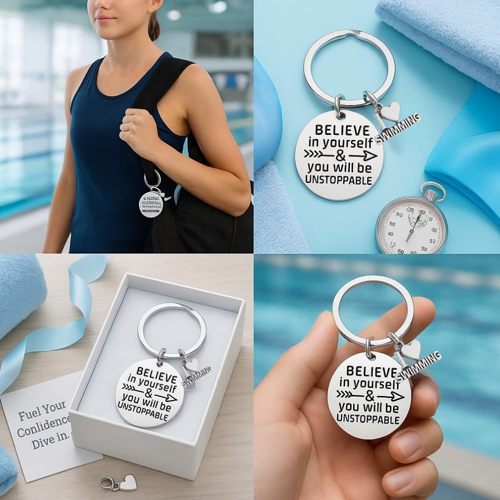 Sportybella Swim Keychain, Inspirational Keychain Accessories Non Tarnished Jewelry, Swimming Gifts For Swimmers, Swim Team