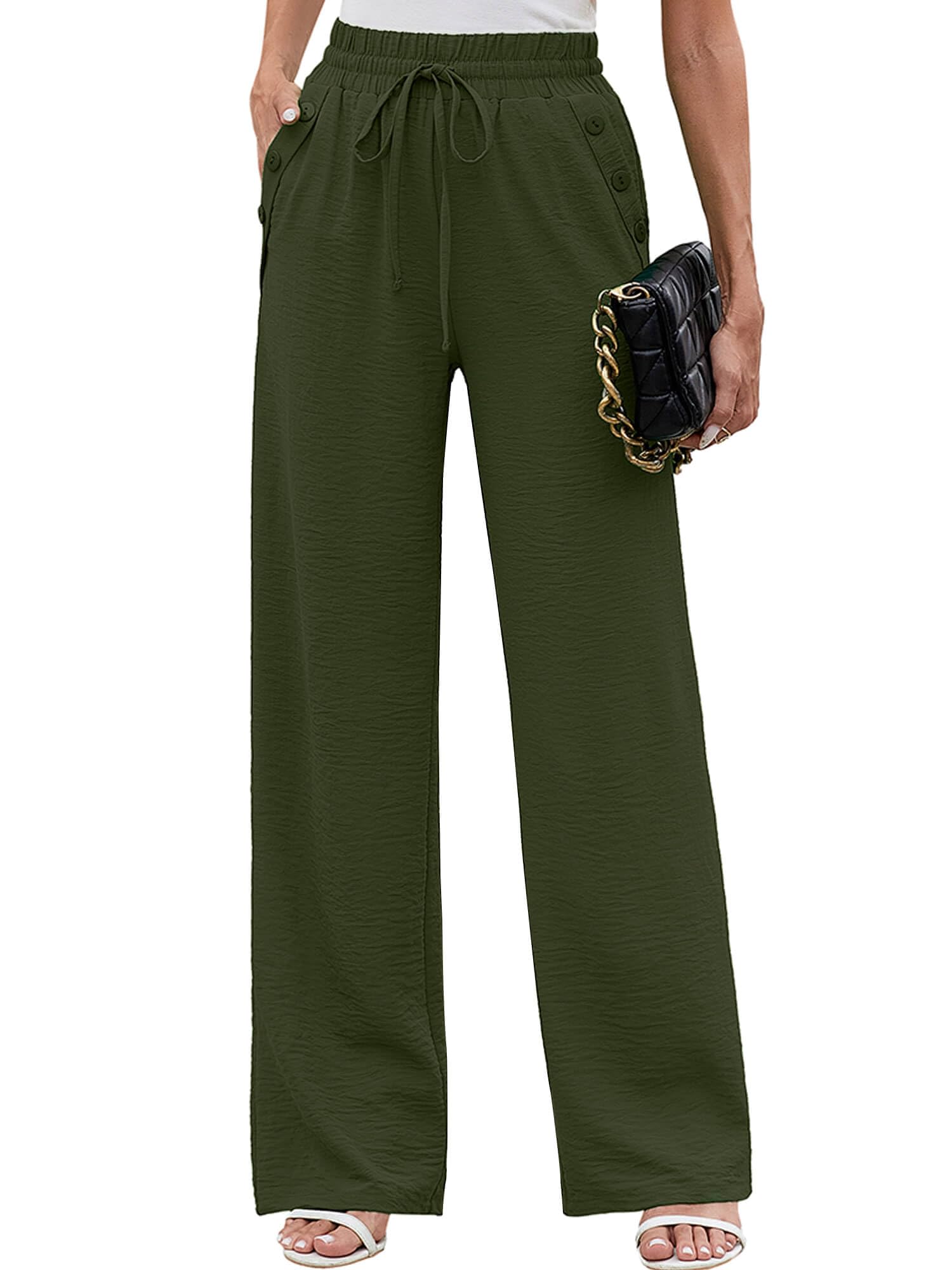 Heymoments Women's Wide Leg Lounge Pants Lightweight High Waisted Adjustable Tie Knot Loose Fit Trousers with Pockets