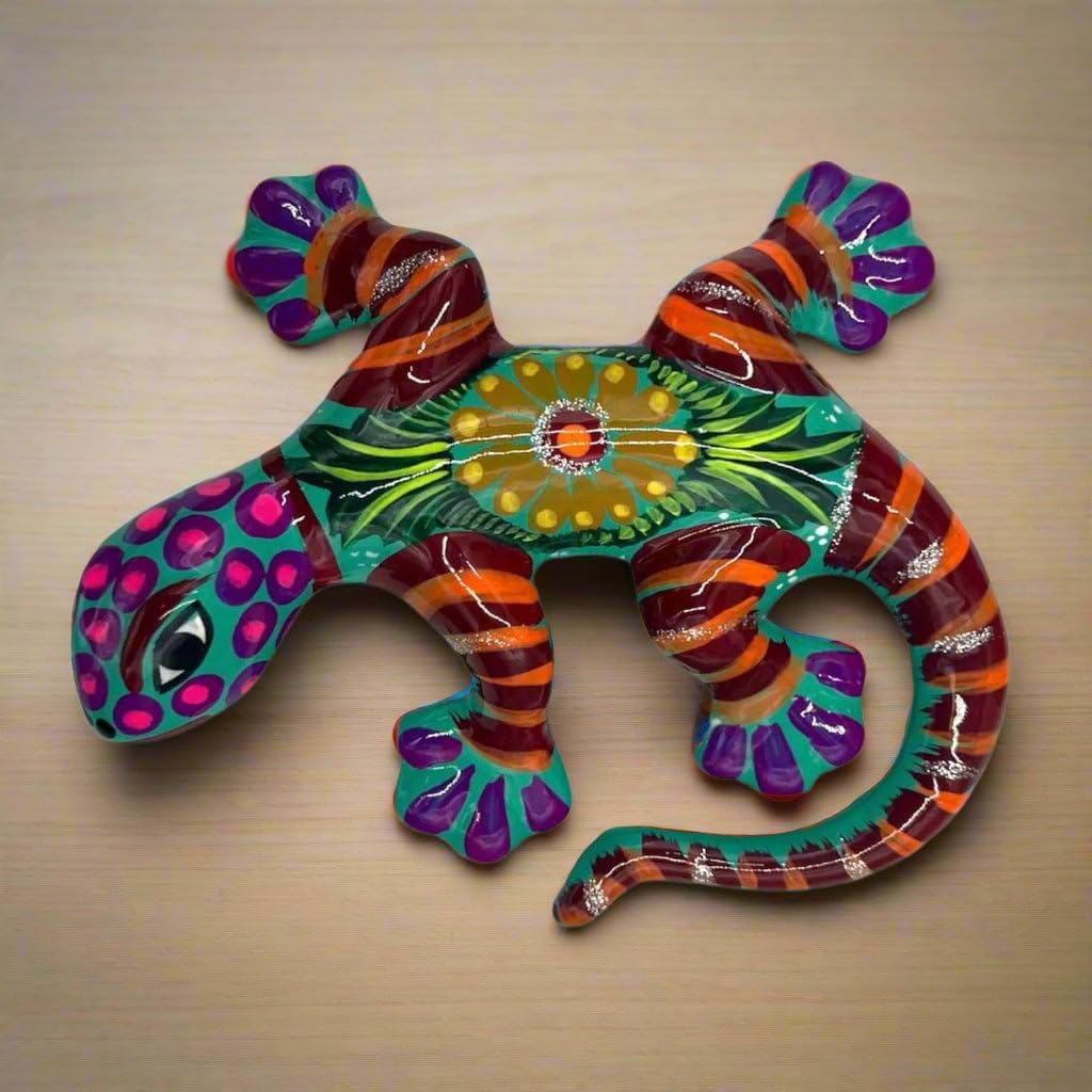 Generic Colorful Talavera Hand-Painted Lizard Wall Art | Vibrant Mexican Handcrafted Décor (Medium)
