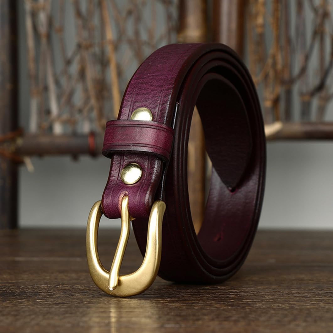 Cinturón Fino De Cuero para Mujer Correa De 2,4 Cm De Ancho Número Grabado para Vestidos Y Pantalones Vaqueros Cinturones con Hebilla Dorada(110cm/43, Purple)