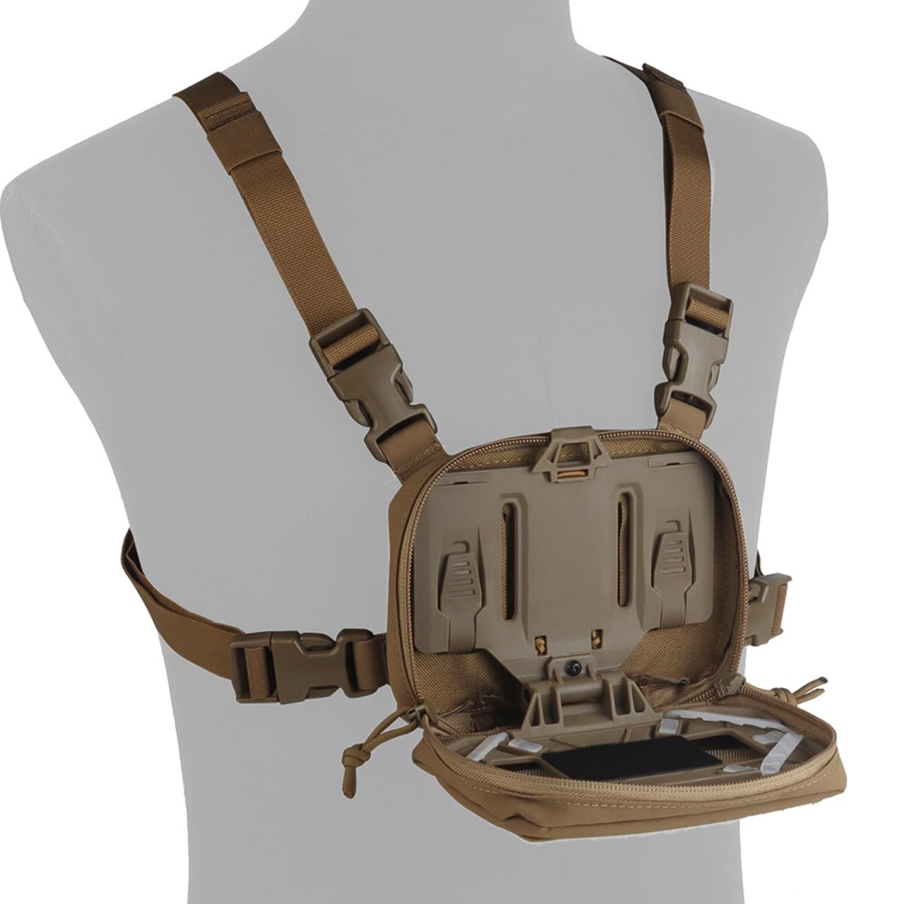 Outdoorowa Kamizelka Taktyczna Noszenia Telefonu, Outdoorowy Taktyczny Uchwyt Telefon Komórkowy Taktyczna Torba Klatkę Piersiową Etui Mapę Panel Administracyjny Airsoft Gear Carrier(TAN)
