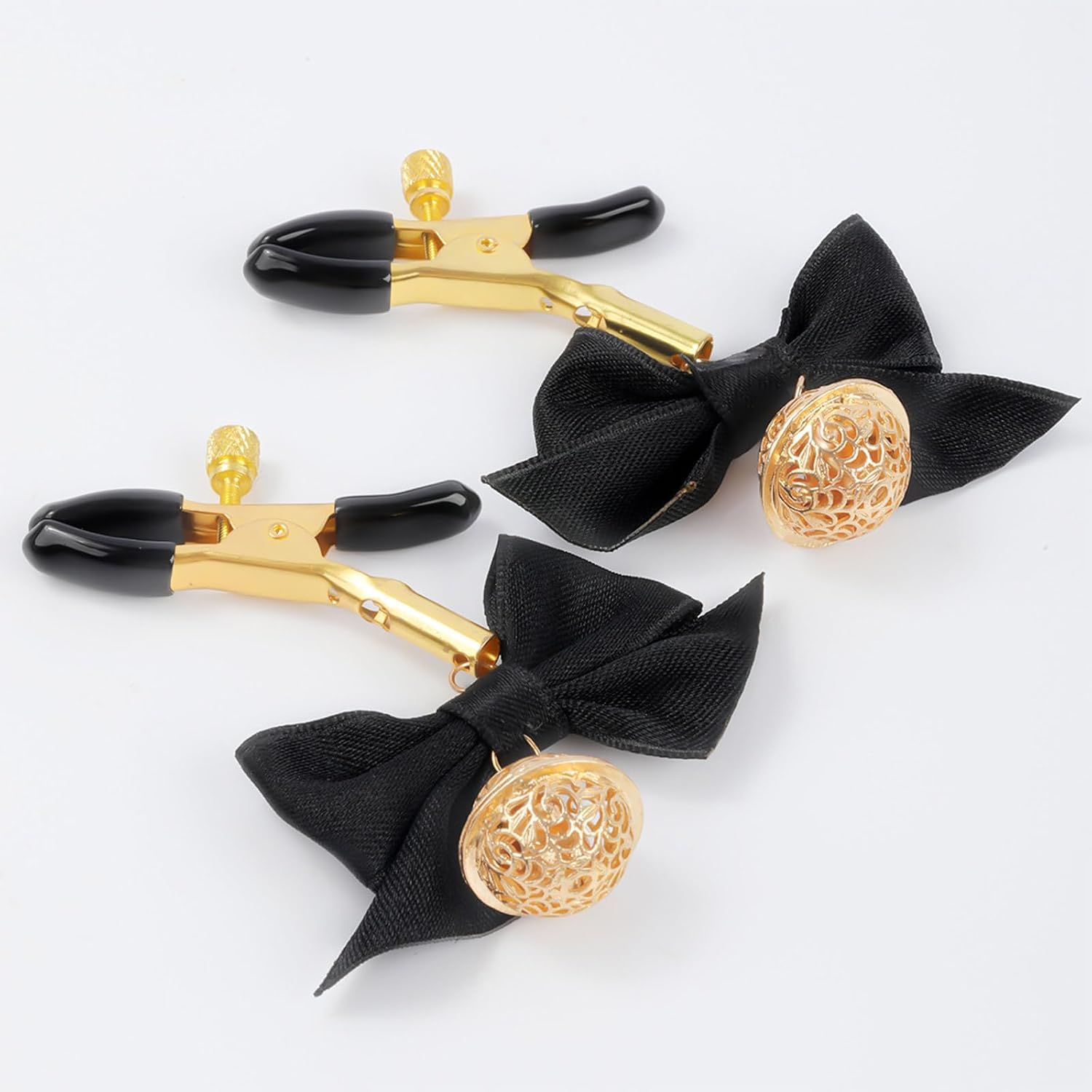 Alvivi Women Bow Nipple Clamps Nipple Clips Stainless Steel Body Bells Non-Piercing Jewelry Clip Accessories Black One Size