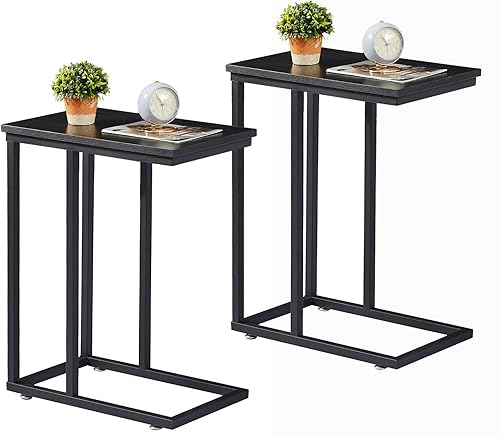 Miniatura 4 de VECELO Mesa auxiliar en forma de C para sofá y cama, bandeja de TV para sala de estar, dormitorio, juego de 2, color negro