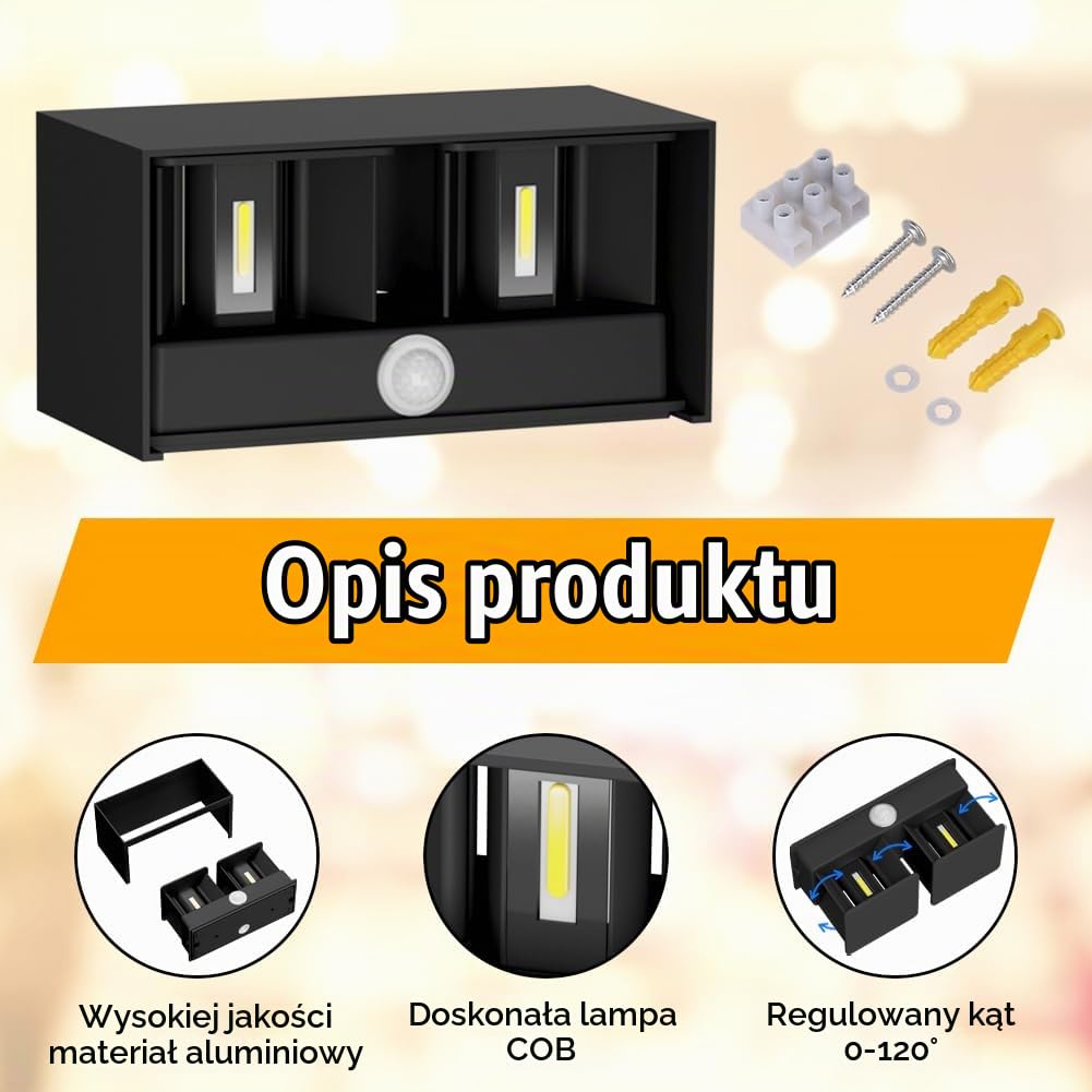 Klighten 24W lampa zewnętrzna z czujnikiem ruchu,regulowana wiązka światła, lampa ścienna z czujnikiem ruchu do użytku na zewnątrz/wewnątrz