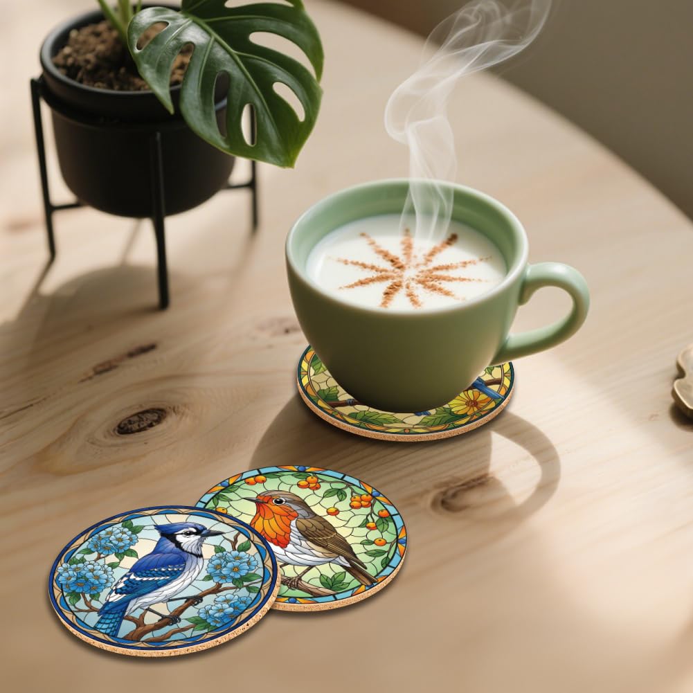 ANATTASOUL 9 Pièces Dessous de Verre Peinture, Chaton Dessin Animé sous Verres Peinture Coasters, sous-Verres en Bois Couleurs, Été Dessous de Verre Rond pour Maison, Bar, Bureau