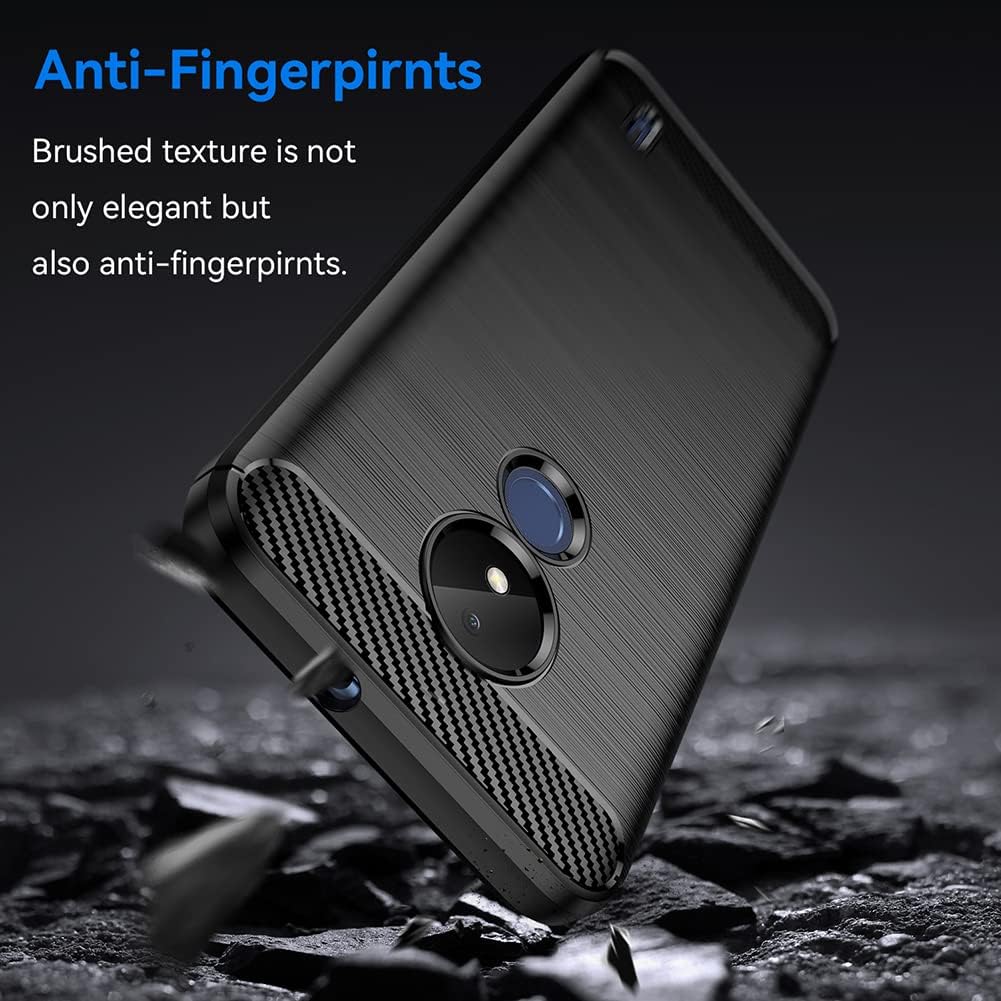 Asuwish Compatible with Nokia C21 Case(Not Fit C21 Plus) and Tempered Glass Screen Protector with Cell Accessories Shockproof Soft Slim Silicone Carbon Fiber Phone Cover for NokiaC21 Women Men Black - Image 4