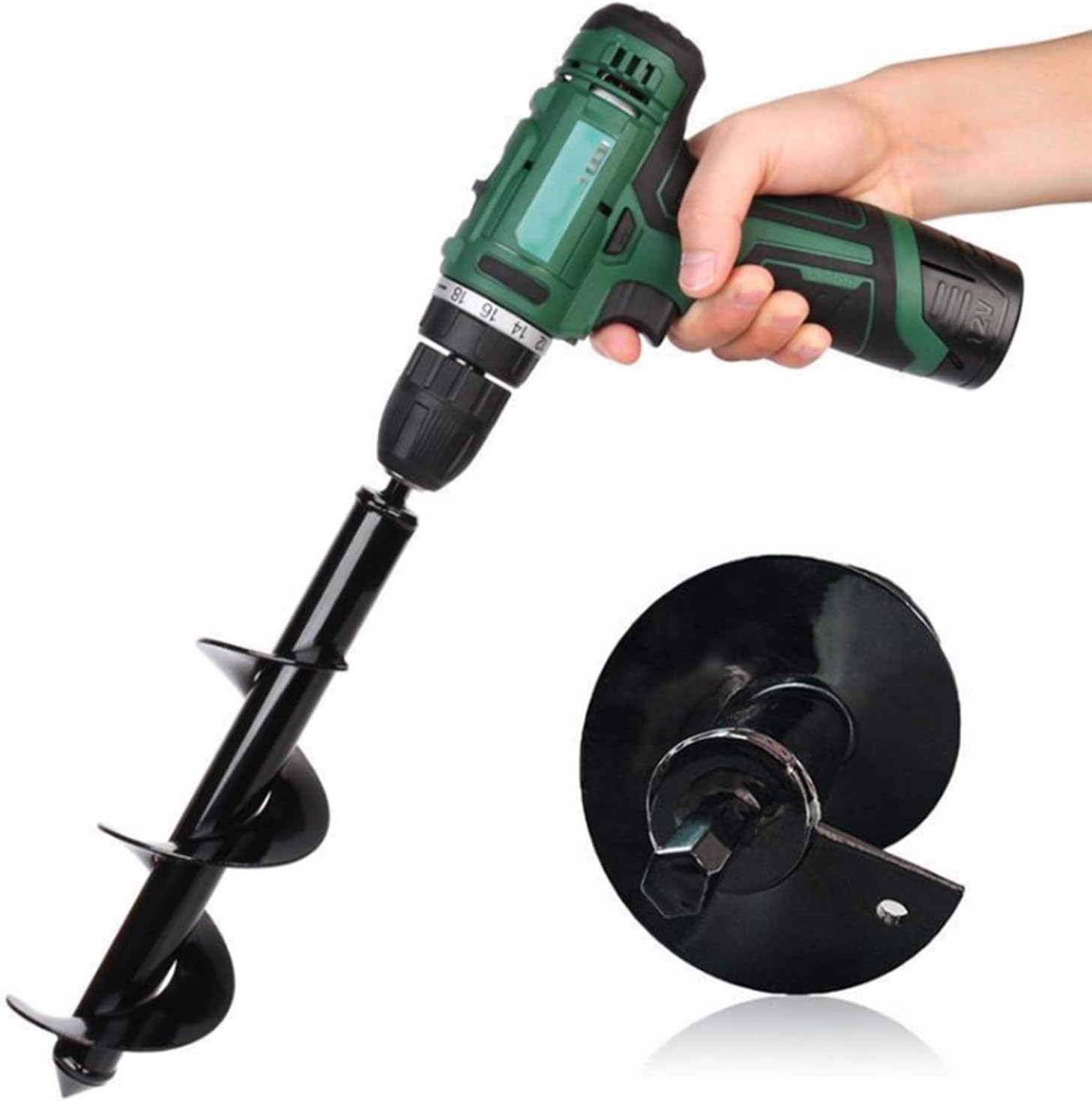 Jayzod 4"x12" Solid Auger Drill Bit for Planting，Garden Auger Spiral Drill Bit,Bulb & Bedding Plant Augers,Plants Drill bit for 3/8” Hex Drive Drill Light Black - - 