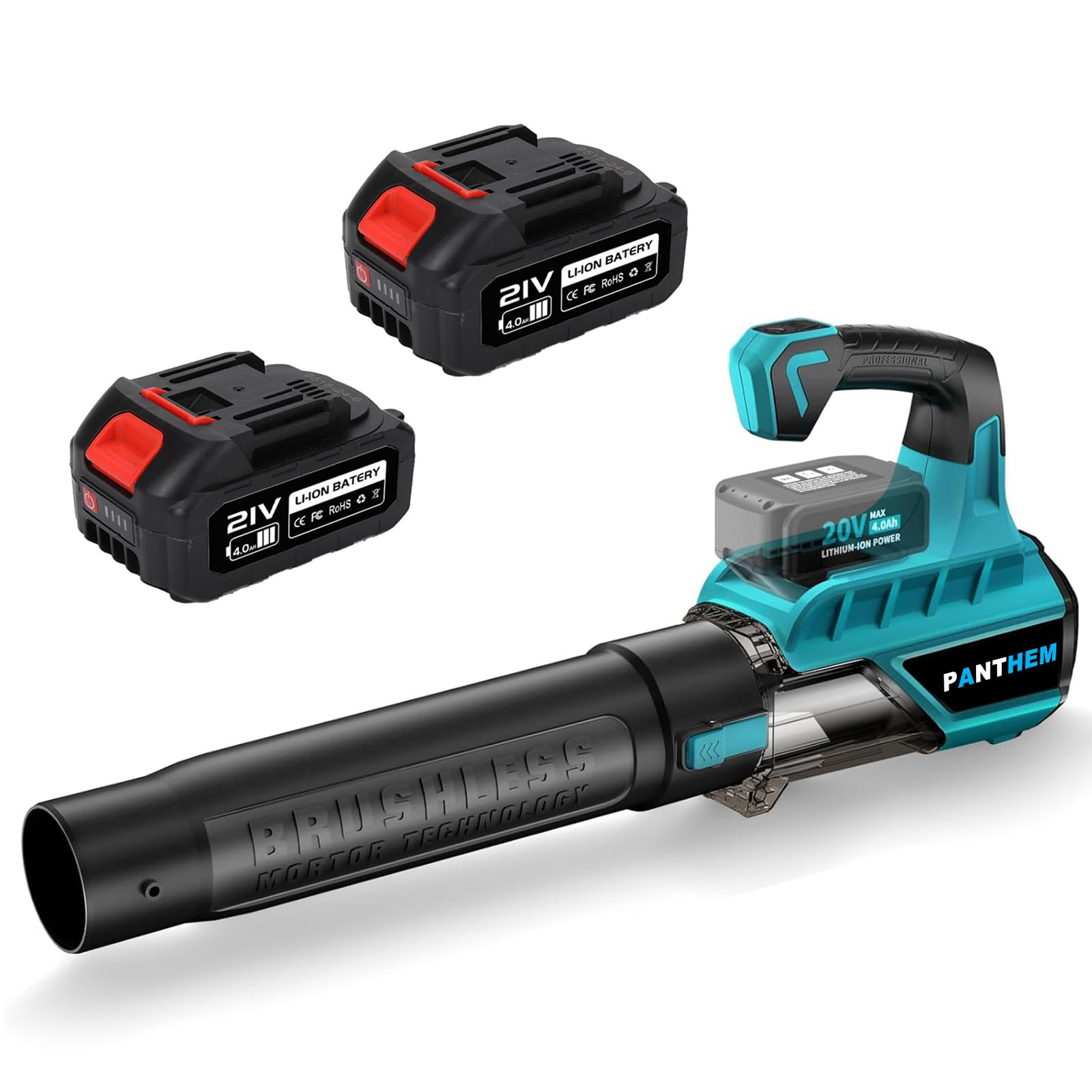 Souffleur Batterie avec Batterie 2X 4,0Ah 21V 80m/s Souffleur de Feuilles sans Fil, Soufflage, souffleur électrique Feuilles Mortes pour Souffler Les Feuilles, la Neige, la Poussière et Les Débris