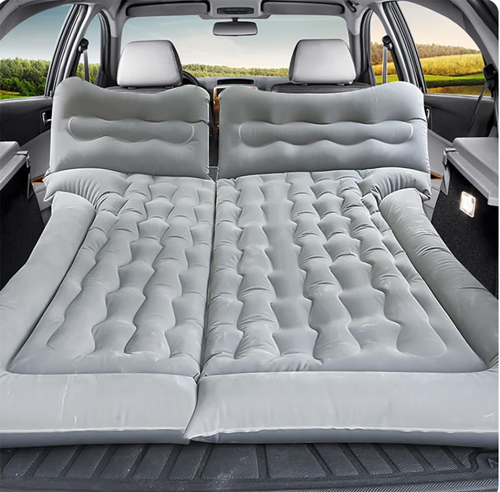 Car Air Mattress for Renault Koleos 2008-2015, Trunk Rear Seat Inflatable Thickened Flocking Travel Camping Bed, Air Pump 2 Pillows,Grey