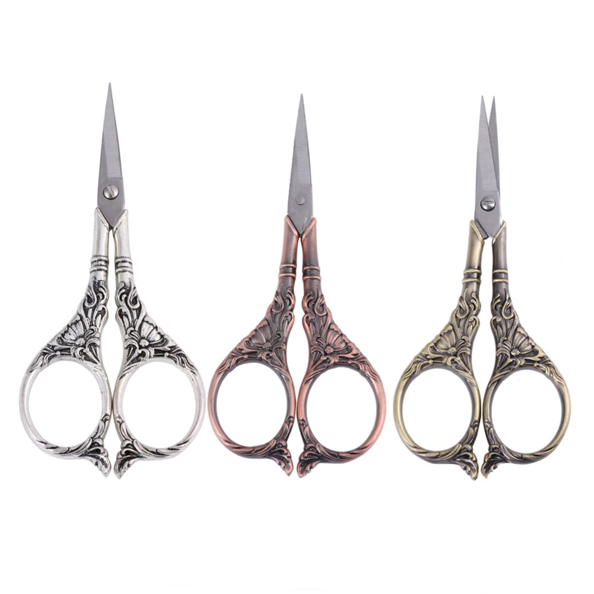 SHINEOFI 3stücke Antike Nähschere Mit Lilienmuster Edelstahl- Für Stoffe Und Bastelarbeiten Leicht Ergonomisch Langlebig Für Und Handarbeiten Antik Cyan
