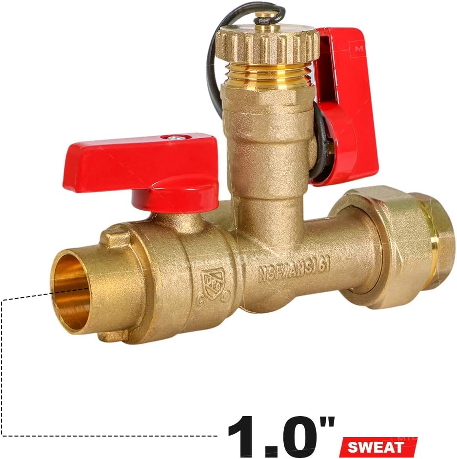 Midline Valve GUHW-JTP3-T-MG Tankless Water Heater Kit- Set of 2 Heavy Duty Hot and Cold Isolation Valves with Cleanouts, Forged Brass, 1 in. SWT