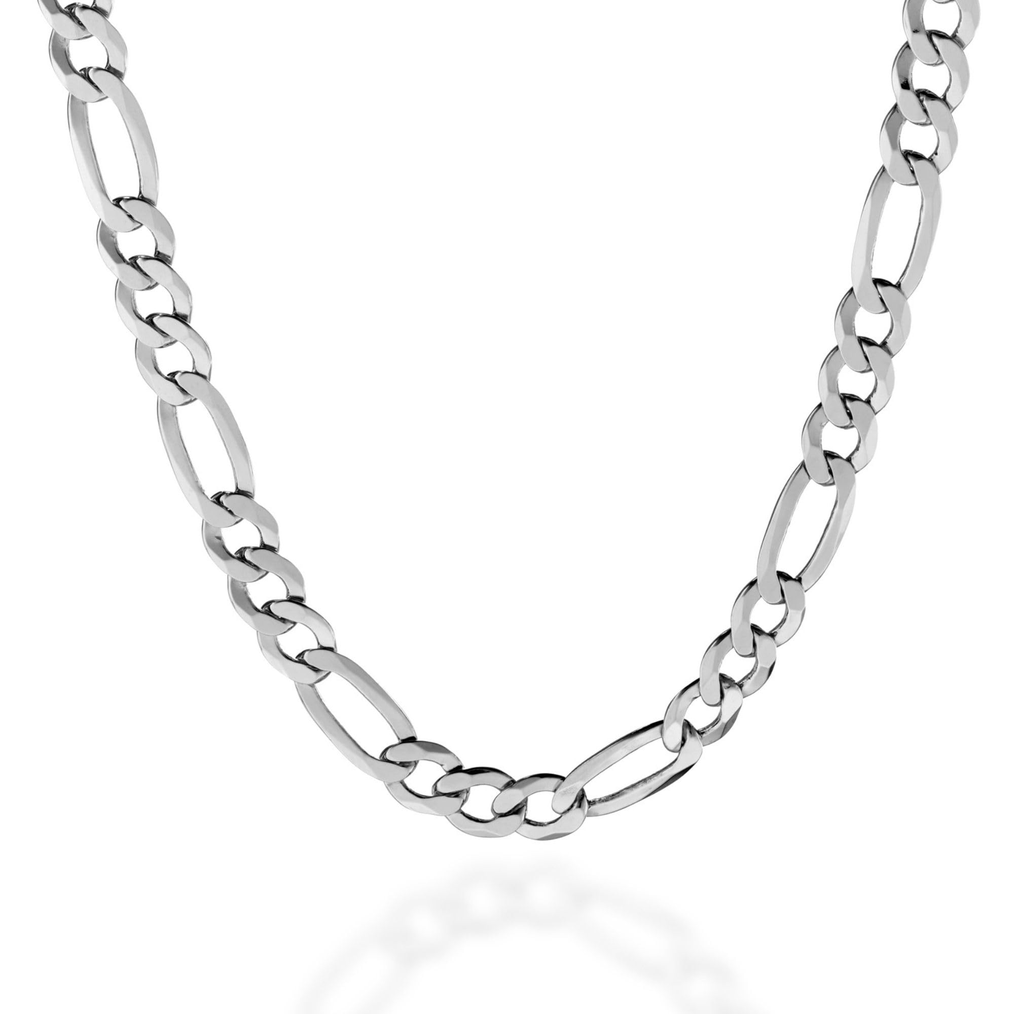 QUADRI - Collier En Argent 925 - élégant Avec Chaîne Figaro à Facettes Pour Homme Femme Largeur Du Maillon 7 Mm - Longueur 46 Cm - Certifié Made In Italy