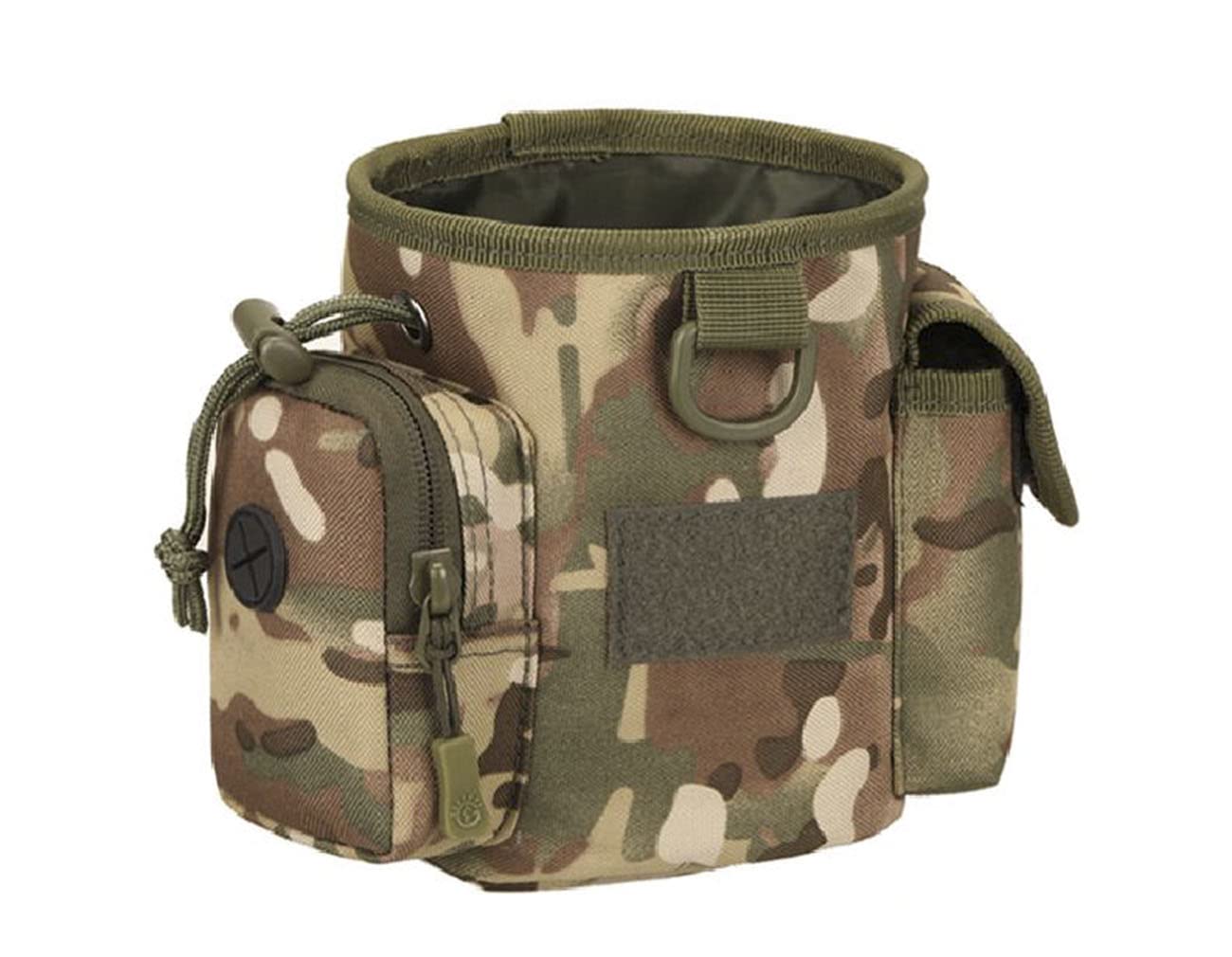 Compact Drawstring Tactical Dump Pouch Bag Dog Treat Training Pouch for Range Shooting, Hunting Airsoft ，Also As Training Bag for Doggie Puppy Treat Snack Pet Toys(CAMO)
