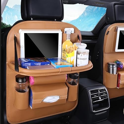 車用シートバックポケット 車用収納ポケット テーブル機能付 車用ゴミ箱機能付き 後部座席収納 レザー 防汚 車の収納ボックス、カップホルダー、折り畳みテーブル付き 多機能 車用シートバックポケット 大容量 取り付け簡単