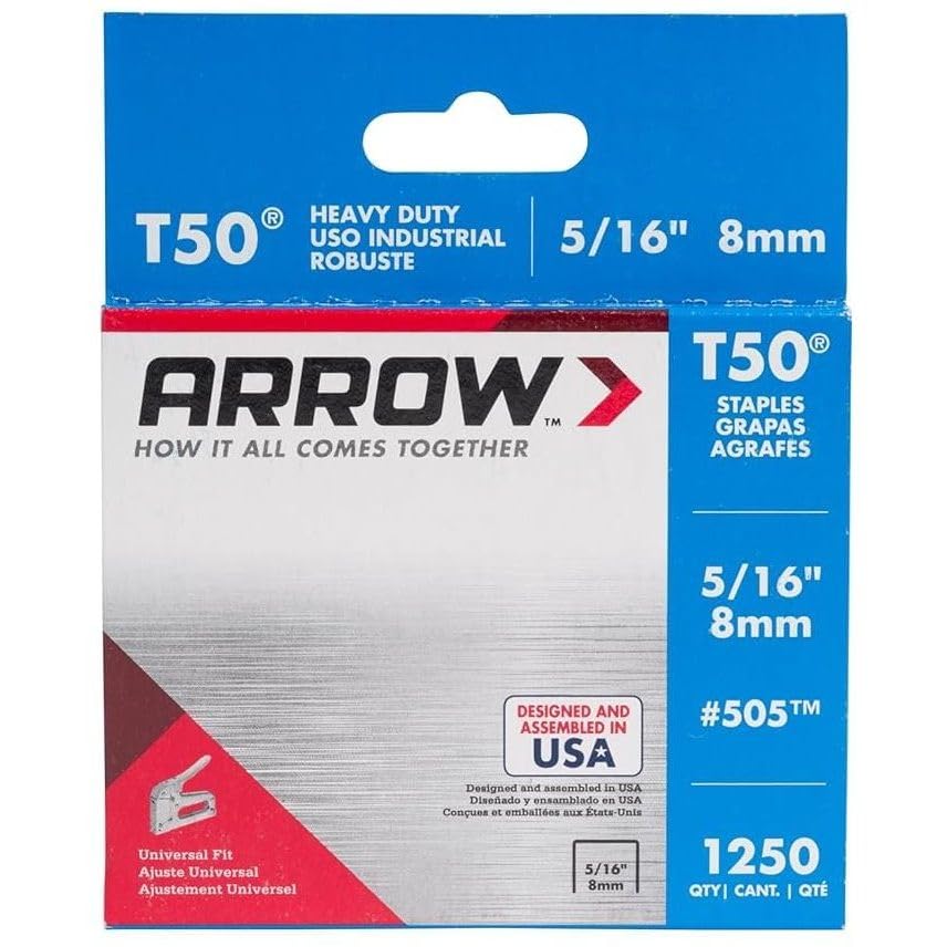 Arrow Fastener 505 2 Pack 5/16in. T50 Heavy Duty Staples, 1,250 Staples Per Pack