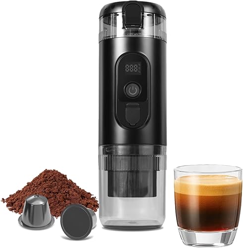 Máquina de café portátil con pantalla inteligente, 20 bar, autocalentable, USB-C, para automóvil, campamento y viajes, compatible 2 en 1 con