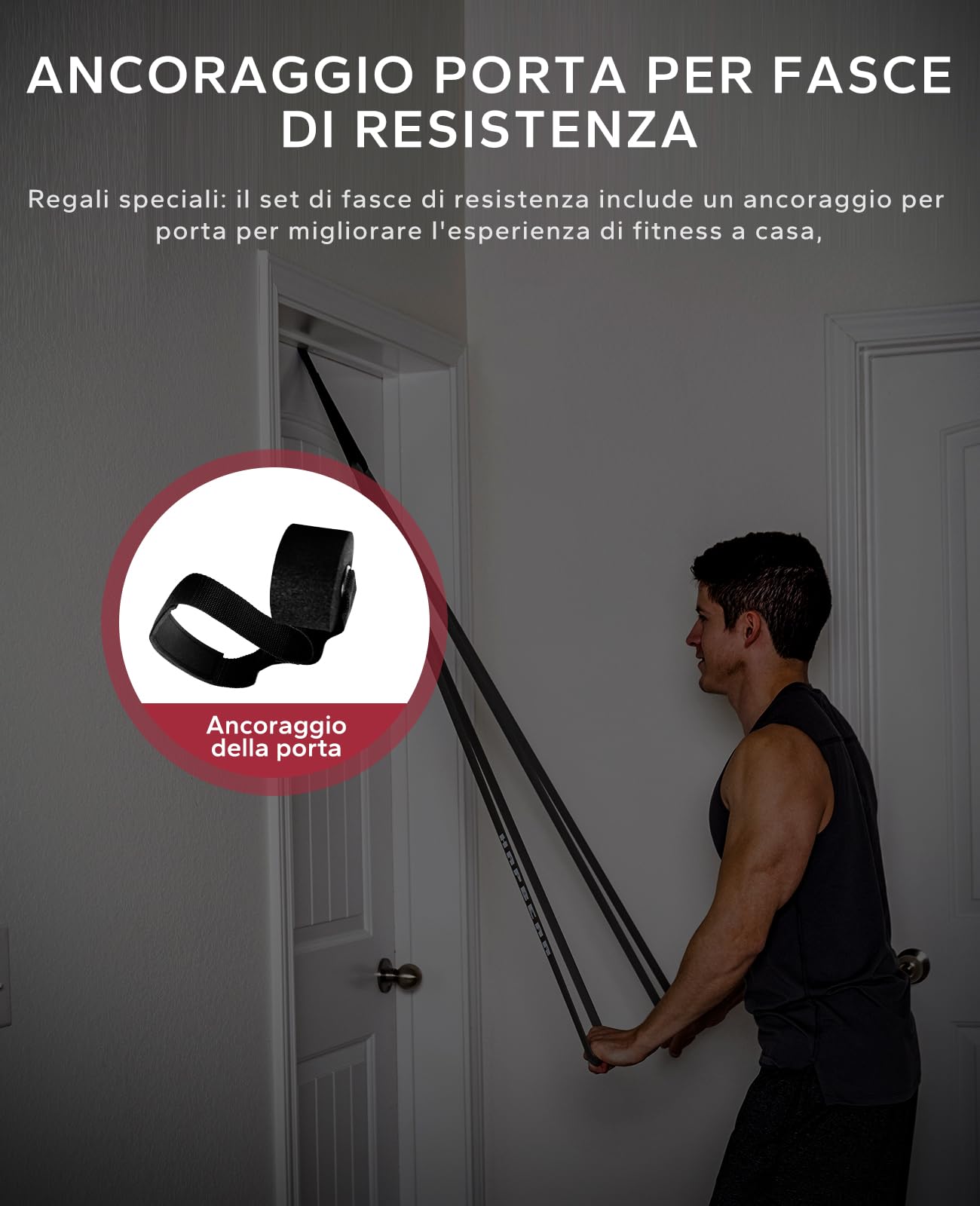 HAPBEAR Set di 5 Banda Elastiche Fitness, Fasce di Resistenza, con Ancoraggio per Porta per Pilates, Yoga, Allenamento di Forza, Fisioterapia Palestra per Uomo e Donna