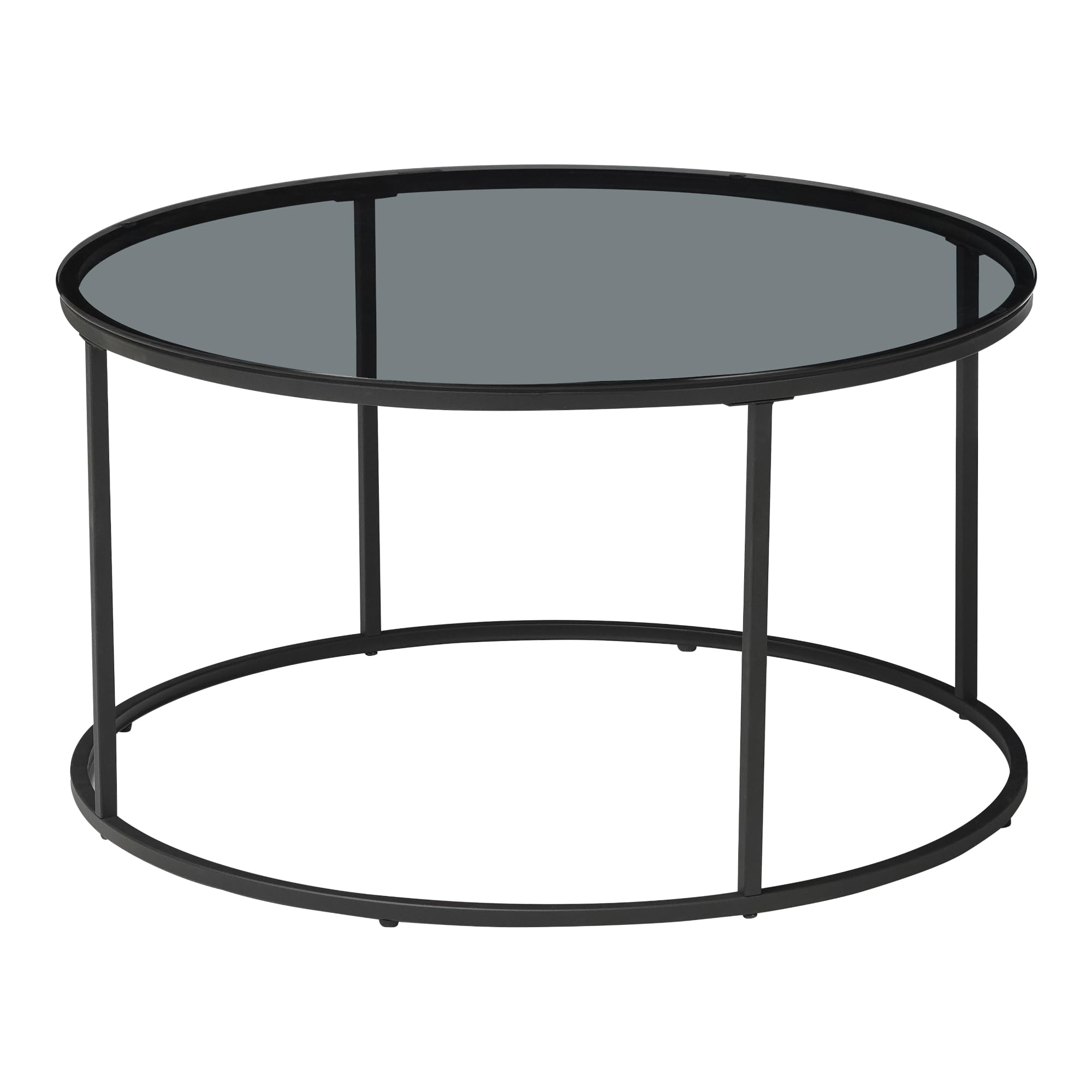 [en.casa] Tavolino Rotondo da Salotto con Telaio in Metallo Nero e Piano in Vetro Temperato Tavolo Basso Centrale da Caffè per Soggiorno (AxØ) 45 x 80 cm - Fumé Grigio