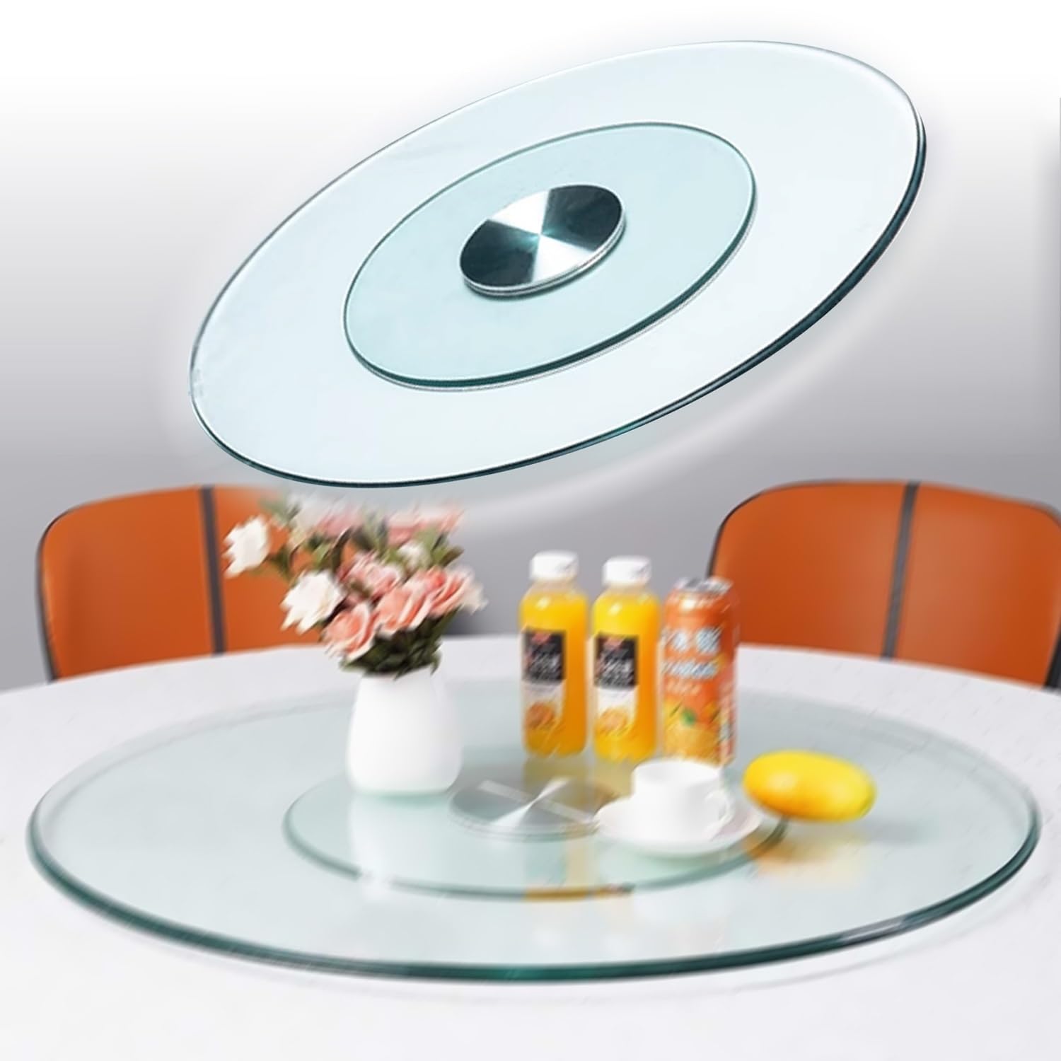 Plateau rotatif Lazy Susan en verre trempé élégant pour table de salle