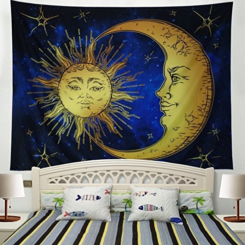 Racunbula Sun and Moon Tapestry Sacred Psychedelic Tapestry Wall Hanging Indian Mystic Tapestry Hippy Bohemian Tapestries Wall Art for Bedroom Dorm Decor
