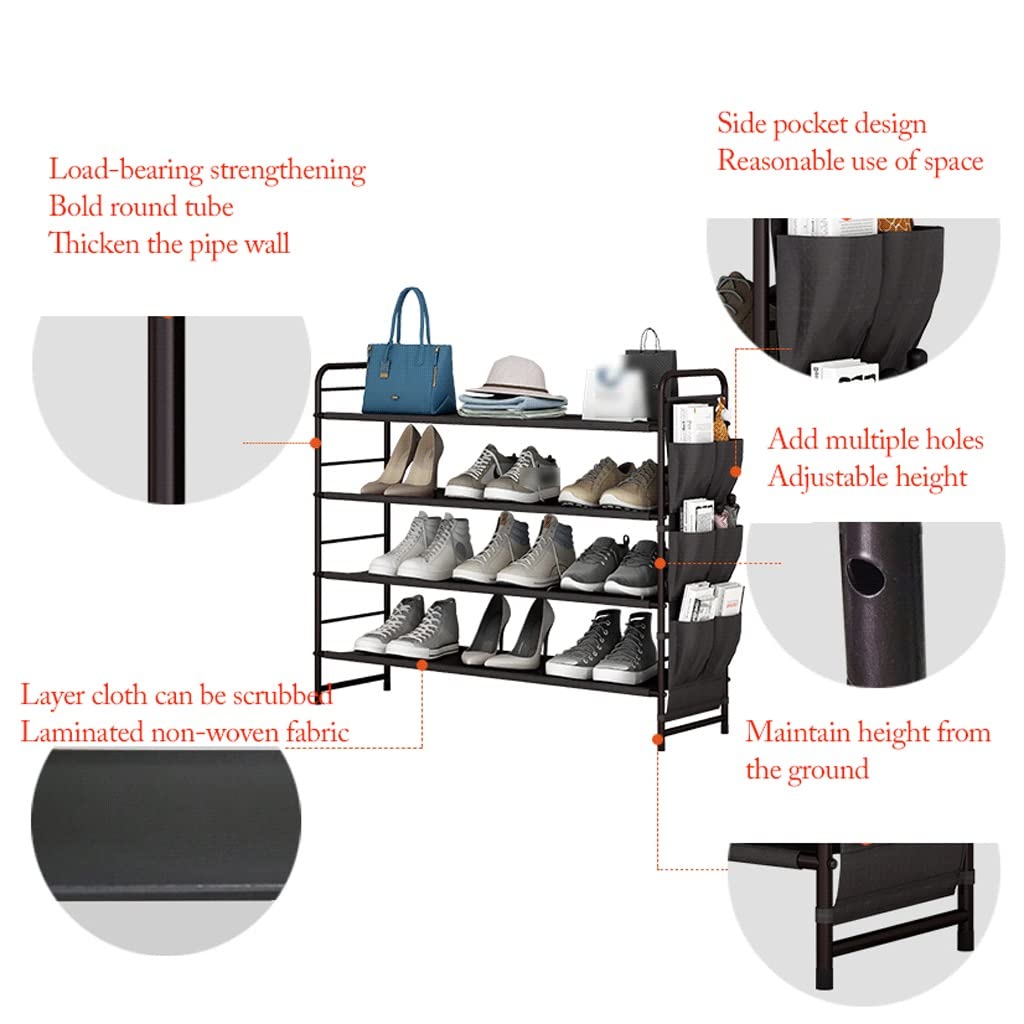 Schuhregal, einfaches Schuhregal, 4-stöckiges Schuhregal, Stoff-Schuhregal, Aufbewahrung, Organizer, Metall, freistehende Schuhregale mit Hängetaschen, DIY stapelbares Schuhregal, Schuhregal Organizer