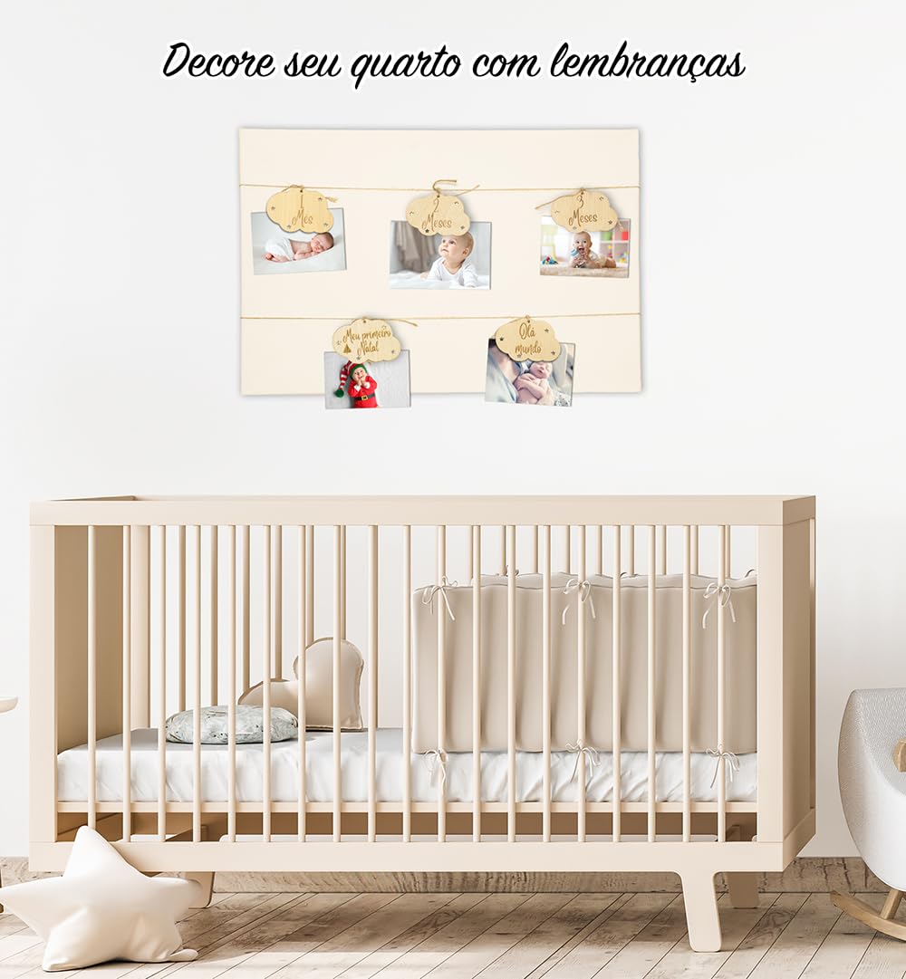 B.BachVibes - Emblemas de bebê de madeira - Conjunto com 14 discos mensais - Ideal para fotos de recém-nascidos e presente para chá de bebê (Portugues)