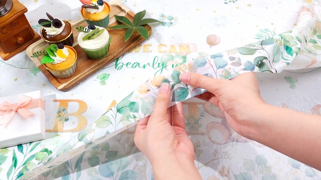 Teddy Bear Baby Shower Tablecloths - 3 Pack Green Leaf Theme Plastic Table Covers 54x108 Inch