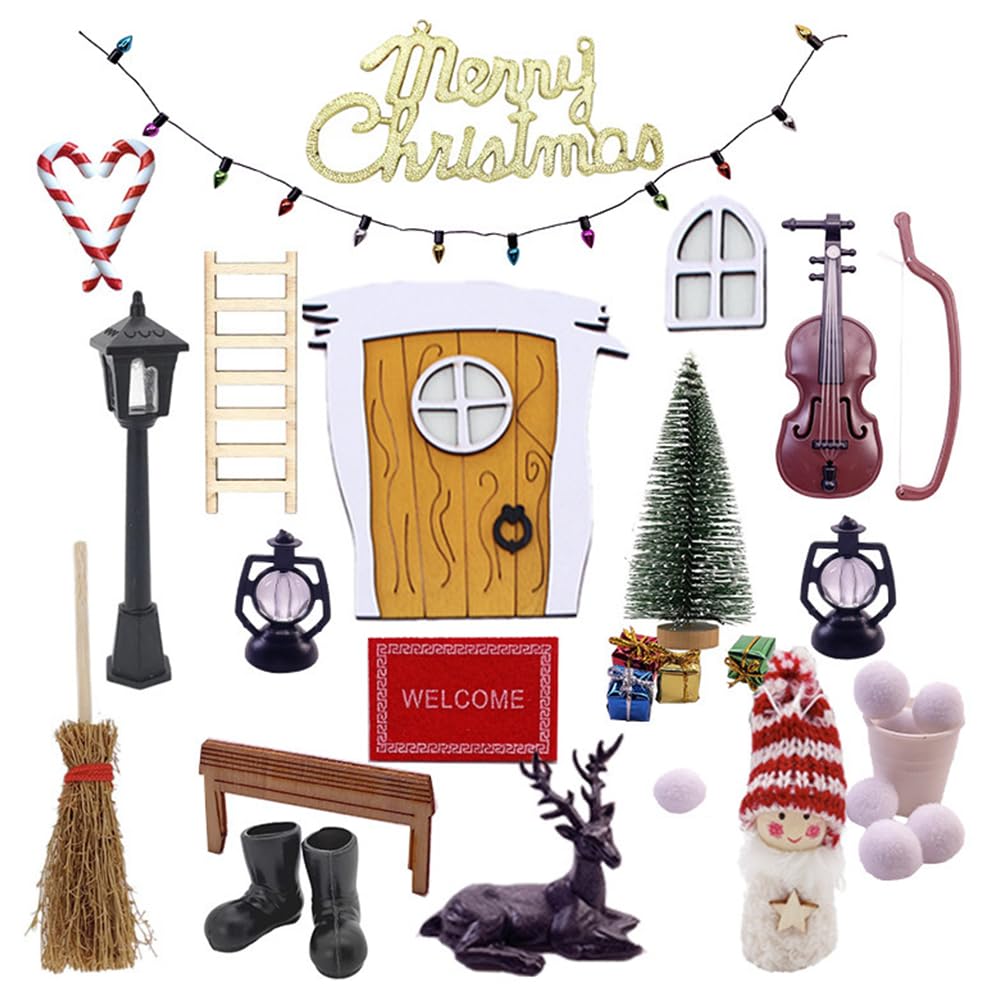 ADDLIVE Puerta Elfo Navidad, Elfo Puerta Accesorios Navidad, Juego de Puerta Gnomo Miniatura Puerta Elfo,Elfo Gnomos Casa Navideños,Adorno de Navidad para Puerta Elfo de Navidad