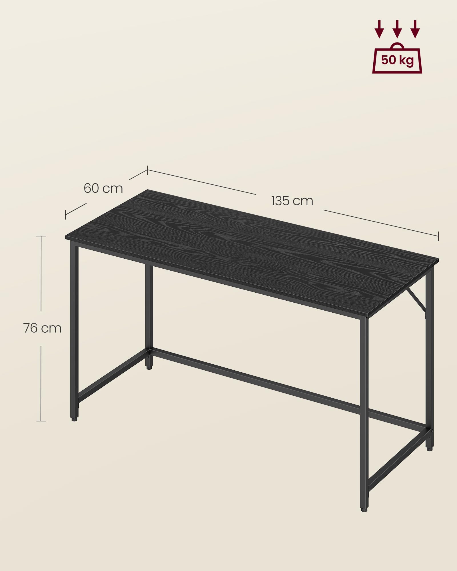 VASAGLE Computerbureau, tafel, 135 x 60 x 76 cm, voor kantoor