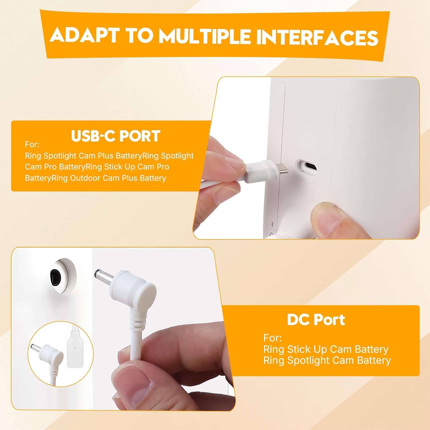 2 Pack 8W Solar Panel Charger for Ring Camera, Compatible with Stick Up Cam/Pro, Spotlight Cam Plus/Pro Battery, IP65 Waterproof, 10ft Cable with USB‑C to Ring Barrel Plug Adapter