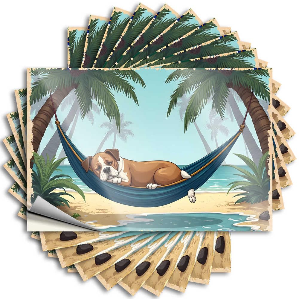 Vintage Decal, Girly Case Relaxing Bulldog in Tropical Hammock By The Beach | Funny Quote Beer Decals(12X18CM)
