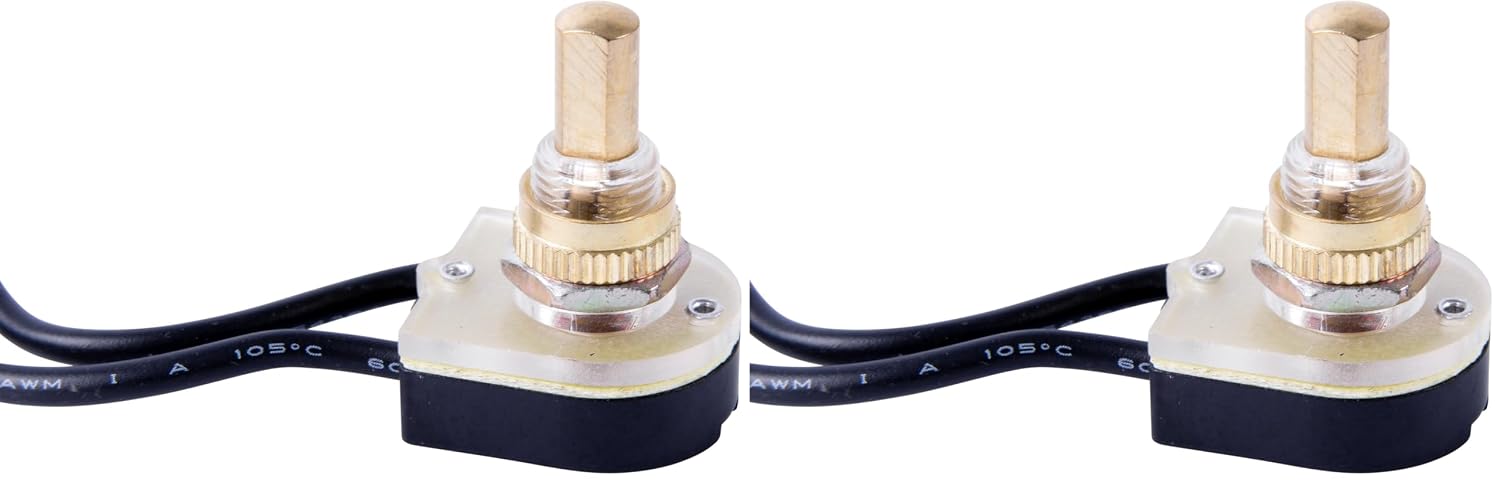 Gardner Bender GSW-25 Double Insulated Electrical Push Button Switch, SPST, ON-OFF, 6 A/125V AC, 6 inch Wire Terminal, Brass