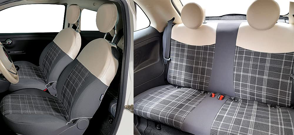 CORA Ensemble Complet Housses de siège personnalisées Fiat 500 07> écossais Gris