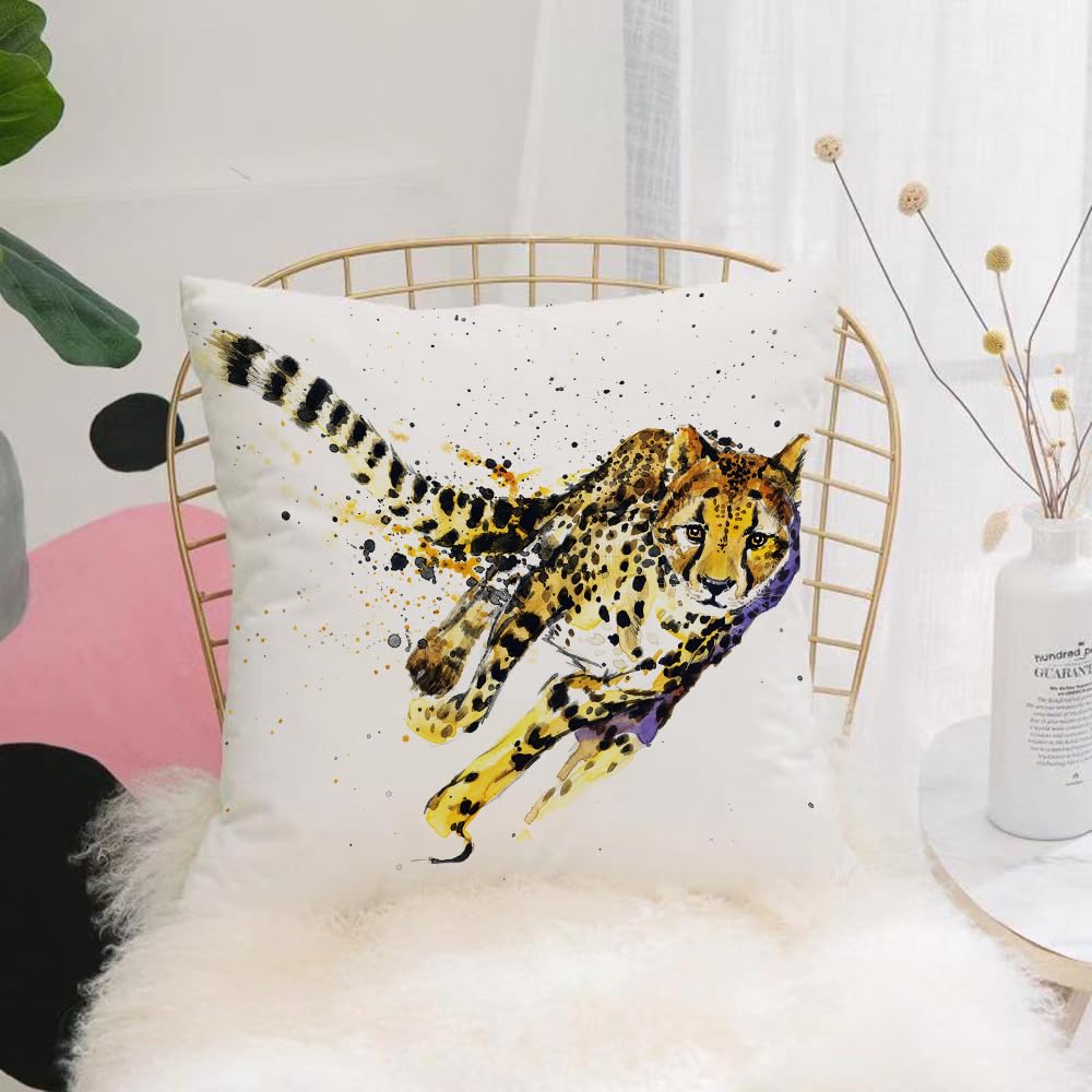 HYOSXW Cushion Cover,Throw Pillow Case Home Decorative for Living Room Bedroom Sofa Chair 16X16 Inch,Animal Cheetah Graphics with Splash Watercolor Unusual Design Wild Wildlife,Pillowcase 40X40cm