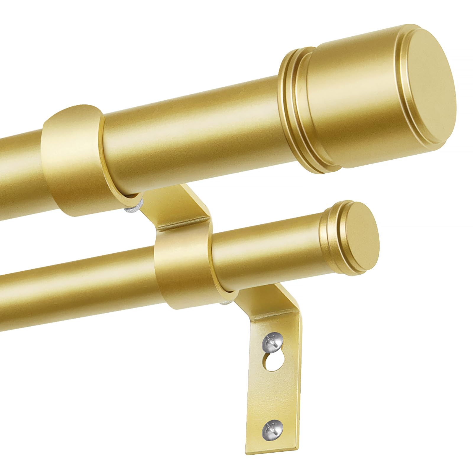 Double Curtain Rod 36 to 72 Inch, HOTOZON 1 Inch Heavy Duty Double Curtain Rods for Windows 24 to 68 Inches(2-5.6 ft), Telescoping Drapery Rod with Simple End Finials, Gold