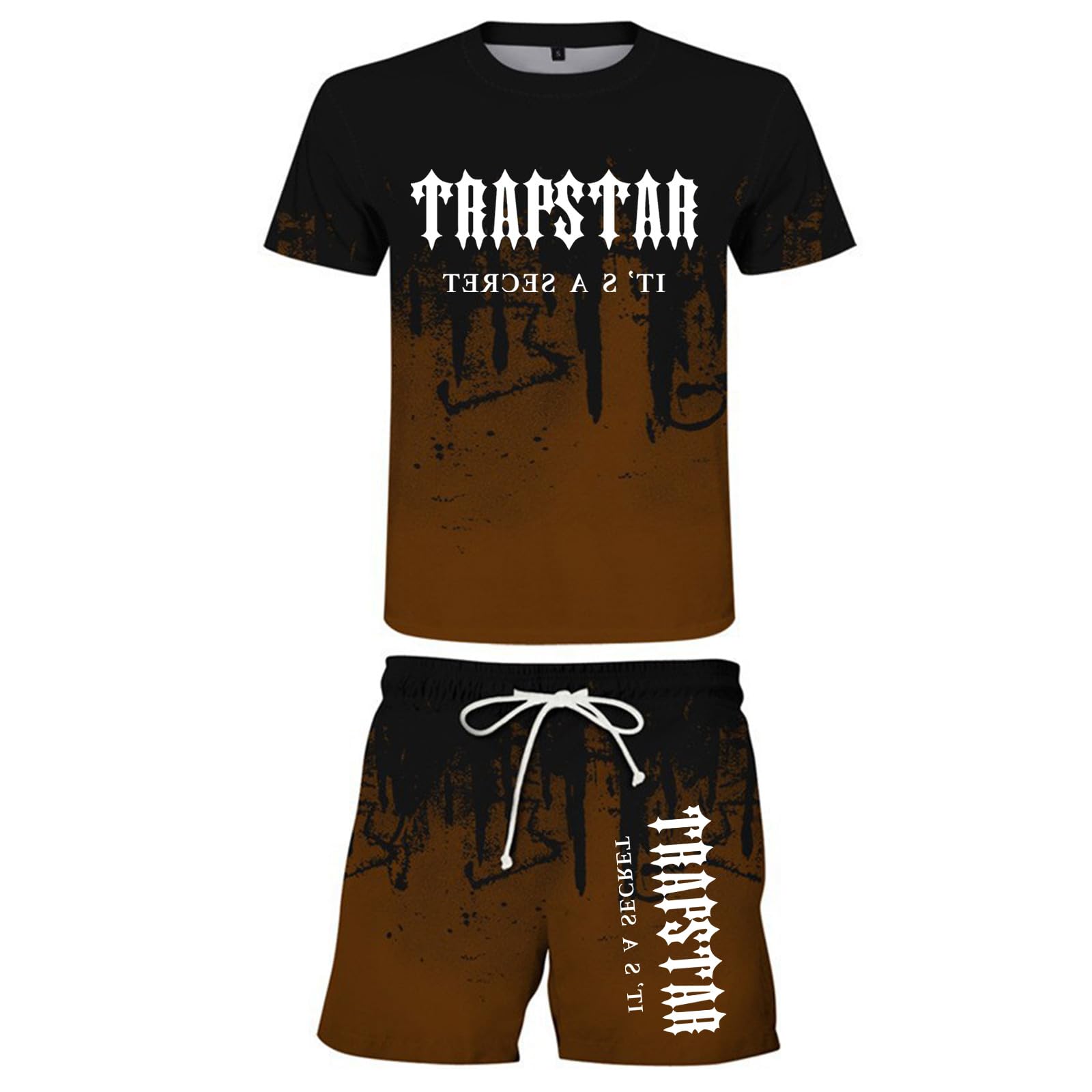 Generic Traje Deportivo Trapstar Logotipo Transpirable 2 PCS de Manga Corta Para Hombres Trapstar Shorts Verano Running Set Estampado T-shirt con Pantalón Corto Ropa deportiva de verano