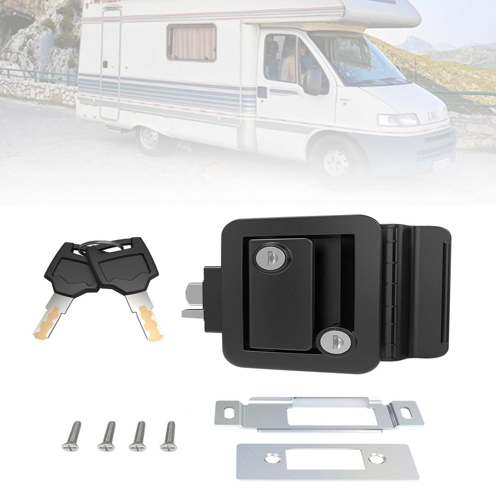 Serratura Porta, Serratura per Porta Anteriore per Camper con Serratura a Pagaia Maniglia con Chiavi per Auto Camper, Nero