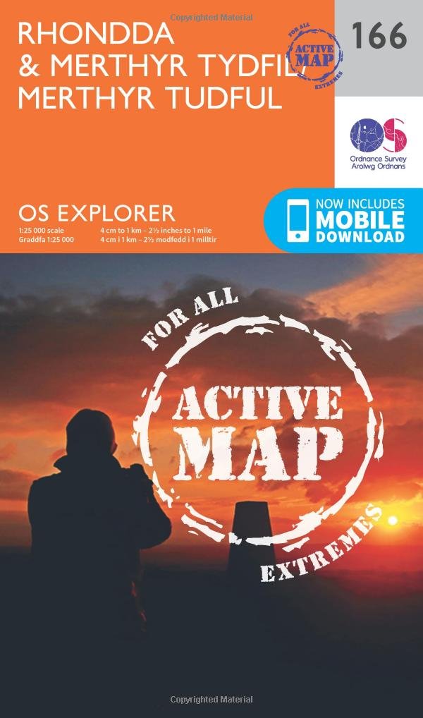 Rhondda & Merthyr Tydfil Map | Weatherproof | Caerphilly & Pontypridd | Ordnance Survey | OS Explorer Active Map 166 | Wales | Walks | Hiking | Maps | Adventure