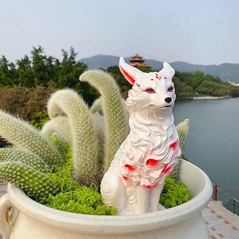 BYVUTE Resin Fox Garden Statue Decoration, Cute Nine Tailed Fox Figurine Garden Outdoor Lawn Yard Patio Pool Polyresin Animal Sculpture Ornament Décor Cover