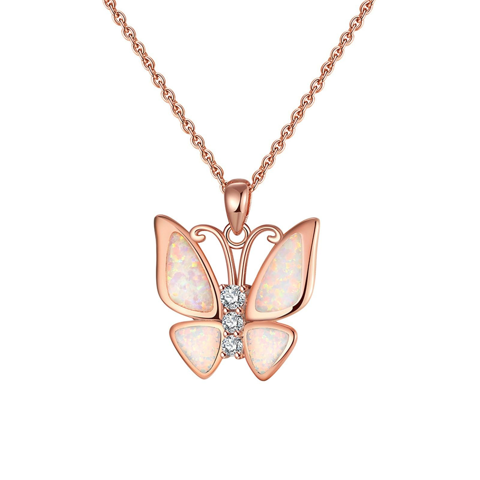 Collana Pendente Donna, Elegante Collana con Ciondolo a Forma di Farfalla e Opale in Argento 925 per Donna, Lunghezza 44+5cm