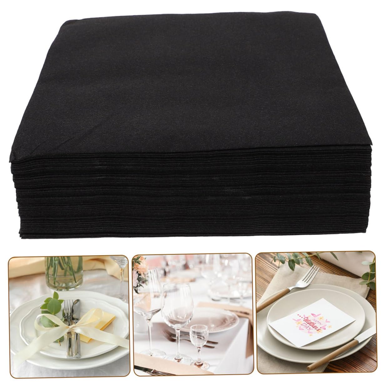 100 Serviettes de Table Noires en Papier, Épaisses et Absorbantes, pour Dîner, Fêtes et Réunions, Élégantes pour Mariage et Réception